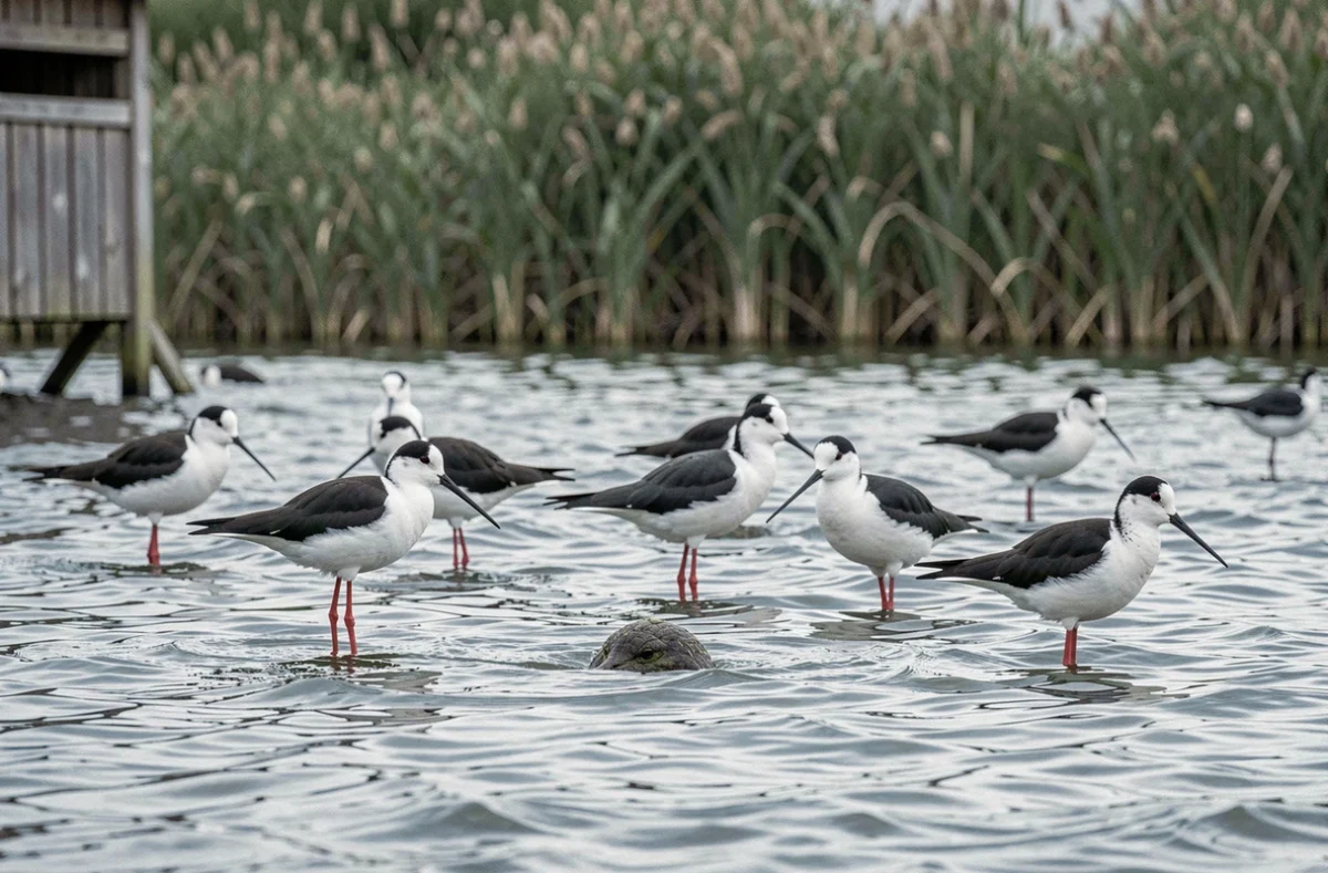 Avocettes élégantes nichant dans une lagune d'une réserve ornithologique protégée de l'île de Ré