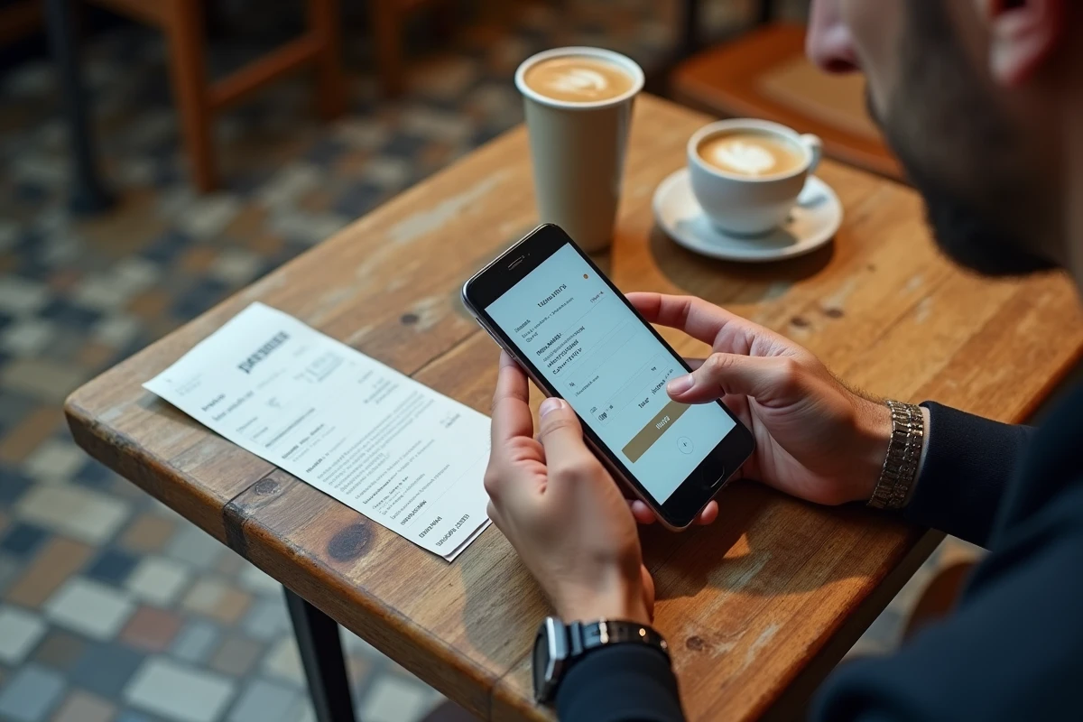 Billet de train et comparaison de prix sur smartphone dans un café parisien, bilan du rapport qualité-prix French Bee