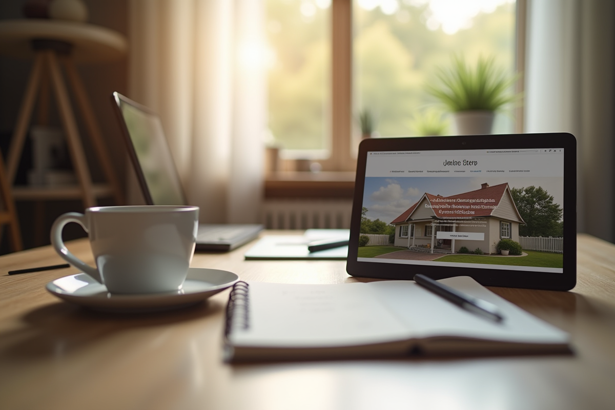 Bureau cosy avec tablette et notes pour location immobiliere
