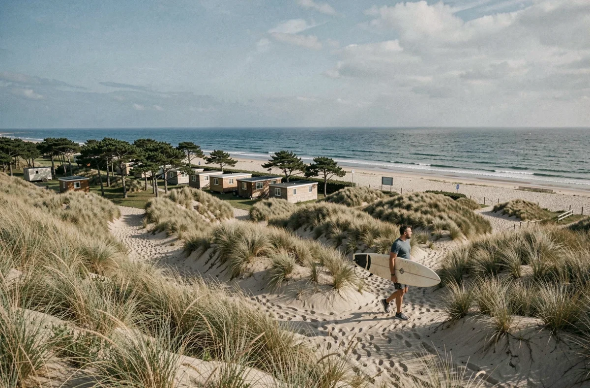 Sentier dunaire menant à la plage depuis le camping de la Lande à Gâvres sur la presqu'île