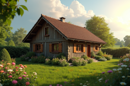 Charmant chalet en bois dans la campagne anglaise ensoleillée