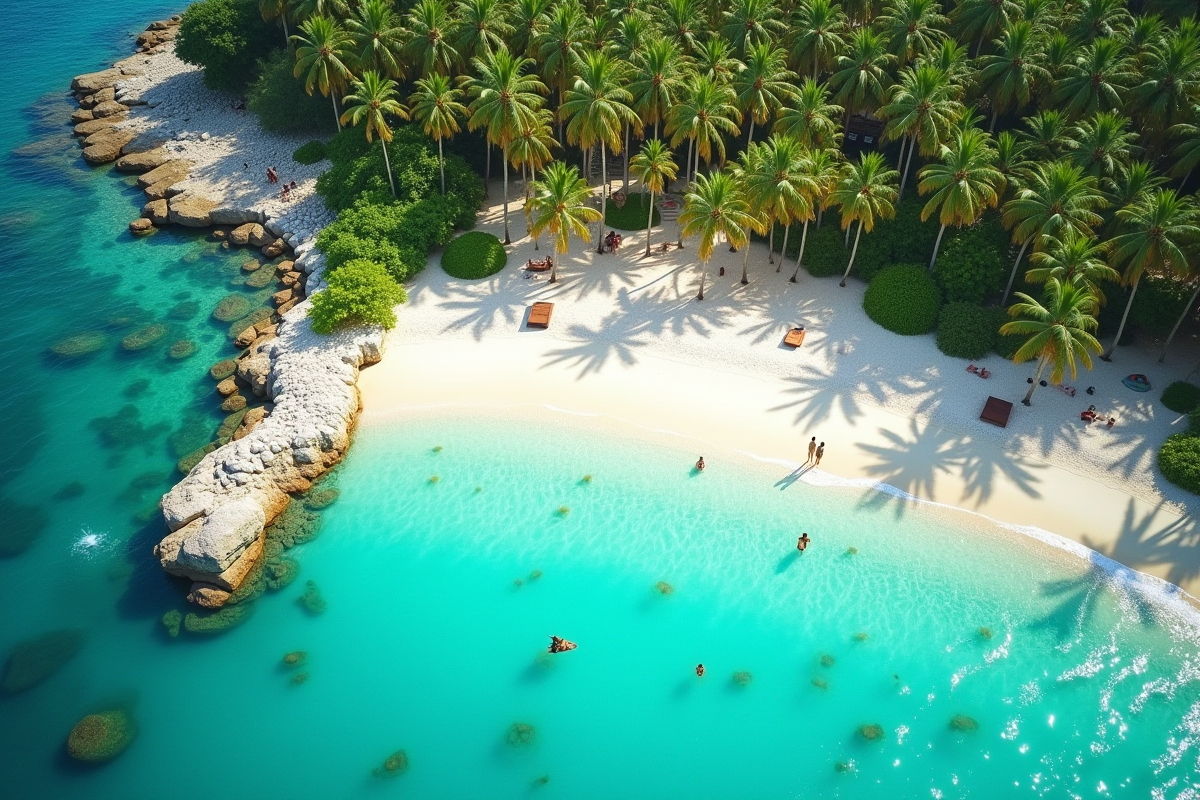Vue aérienne d une côte turquoise plage et palmiers
