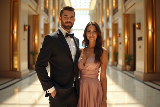 Jeune couple élégant dans le lobby du Burj Al Arab