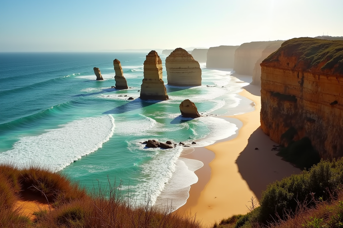 Vue panoramique des Twelve Apostles en Australie avec falaises et océan turquoise