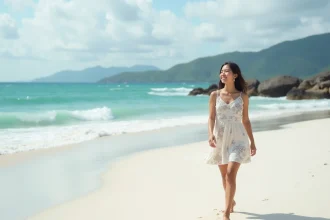 Jeune femme indonesienne sur la plage de Kuta Lombok