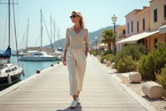 Femme souriante sur le port de Porto Cervo