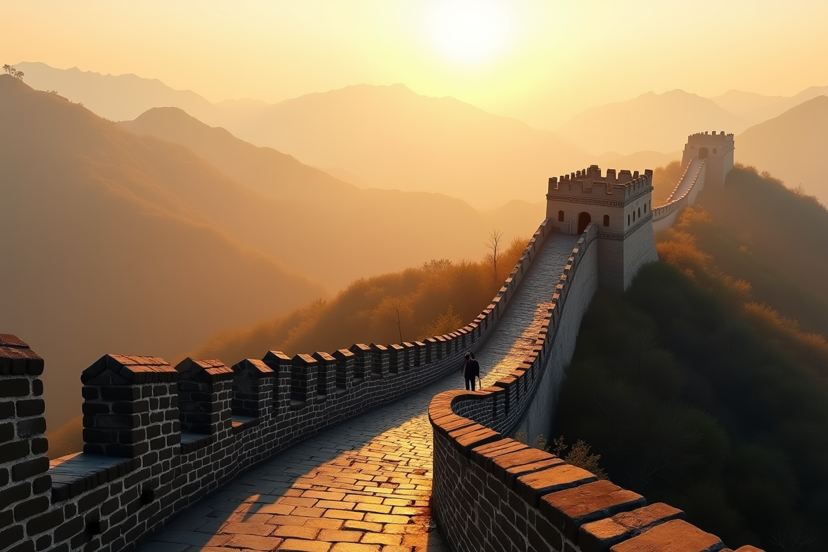 La grande muraille de Chine au lever du soleil dans la vallée