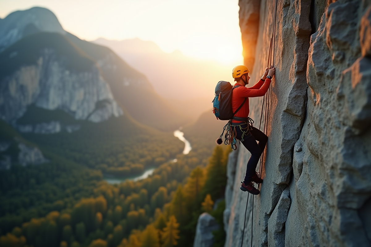 Un grimpeur dans Yosemite au lever du soleil sur une falaise