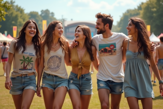 Groupe de jeunes adultes dans un festival d'été en plein air