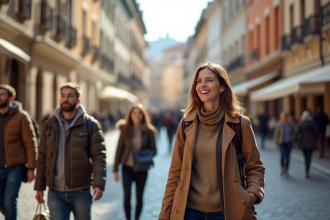 Guide touristique souriant dans une ville historique européenne