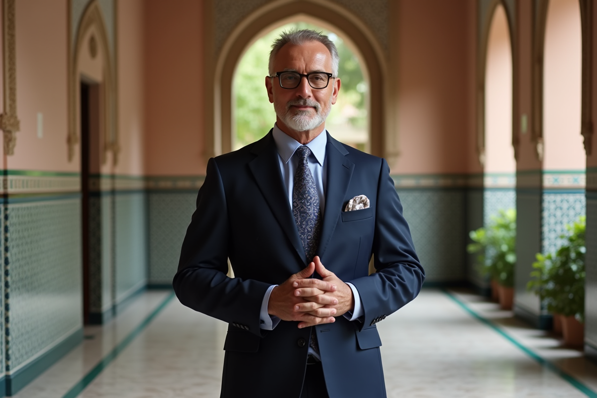 Homme marocain élégant dans le hall historique de La Mamounia