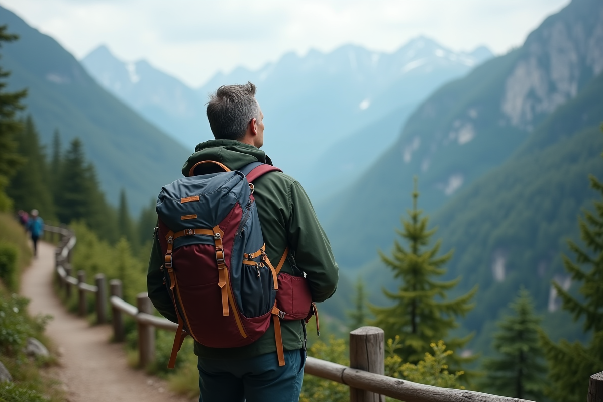 Homme en randonnée admirant la vue sur la montagne