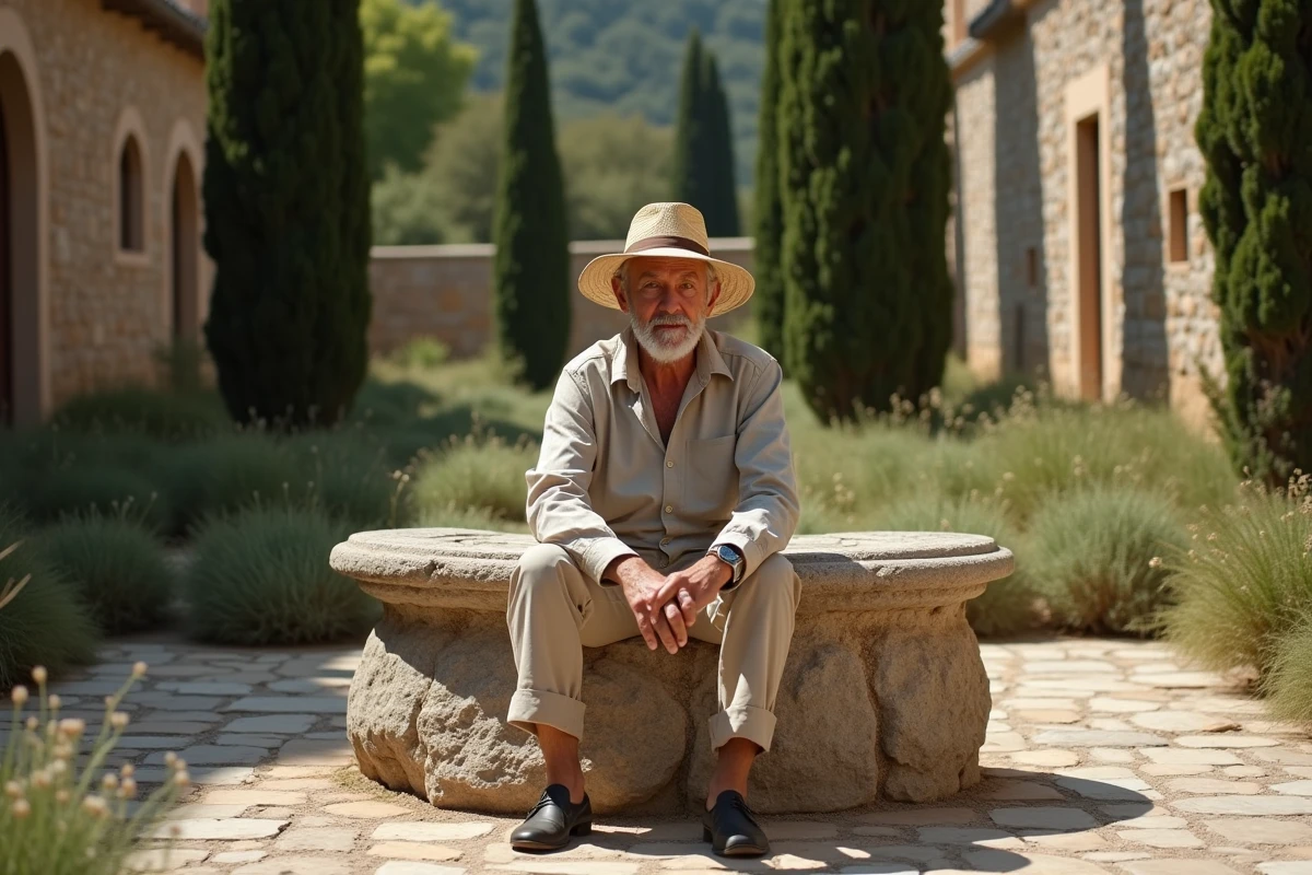 Homme âgé assis sur la réplique de la chaise de fer à Lokrum