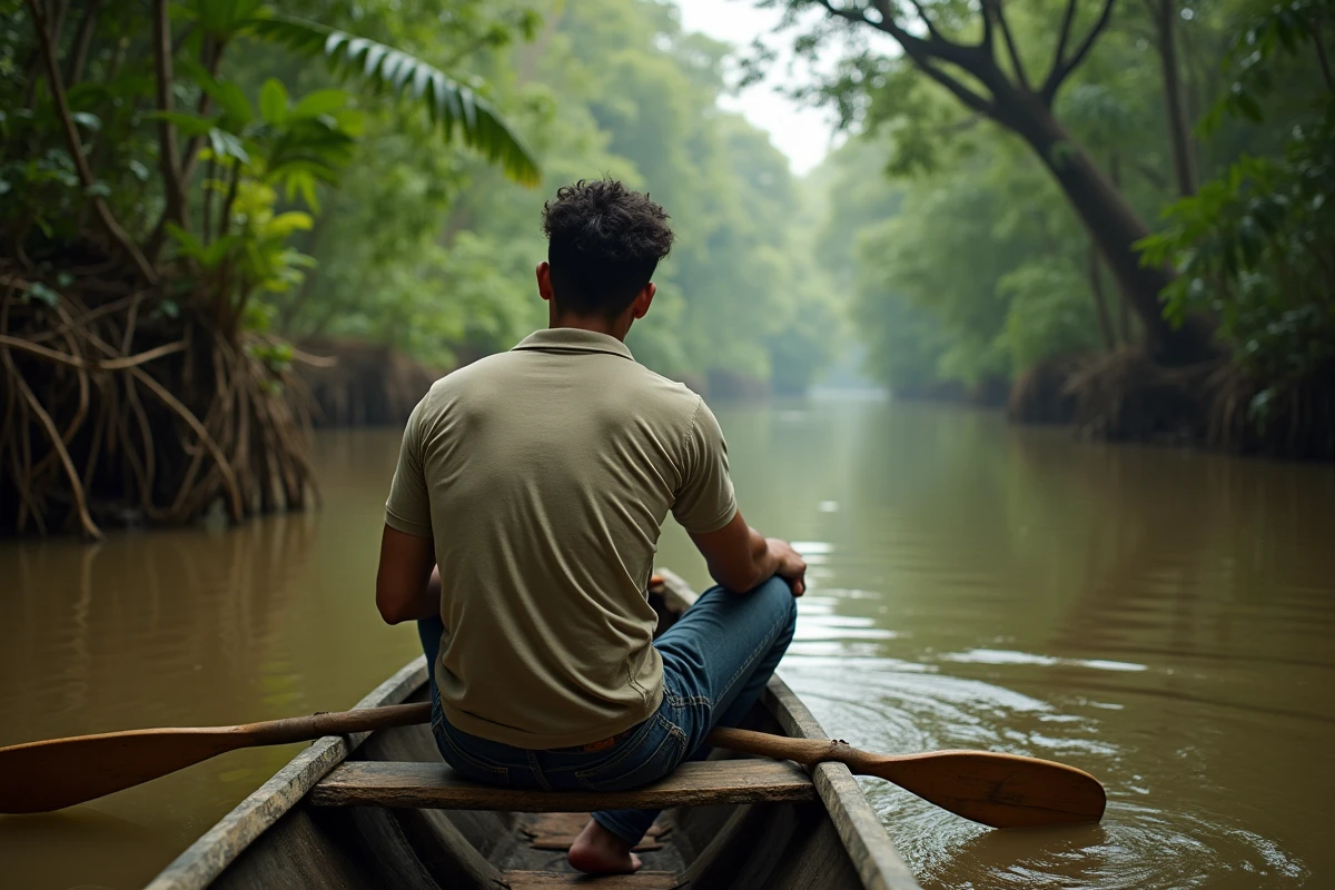 Jeune homme brésilien dans un canoé sur l