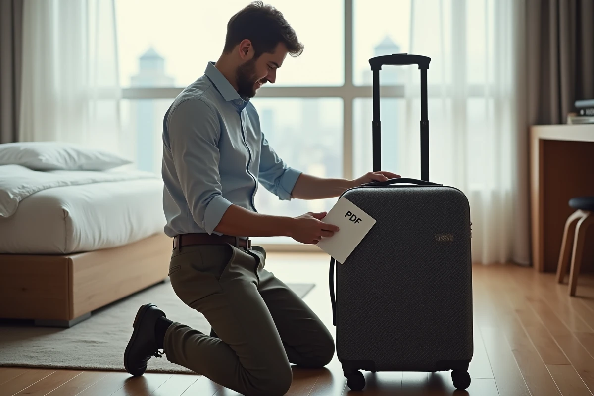 Jeune homme préparant sa valise dans une chambre d