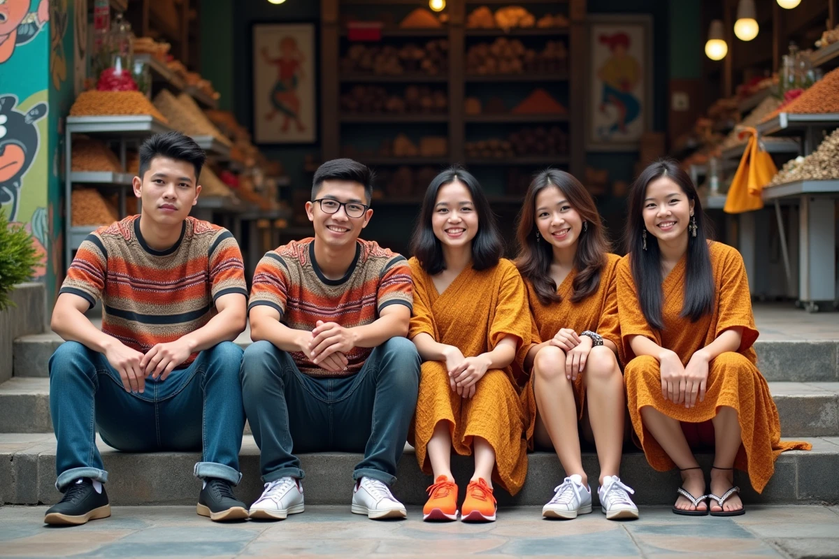 Jeunes de Mindanao en streetwear traditionnel dans un marché animé