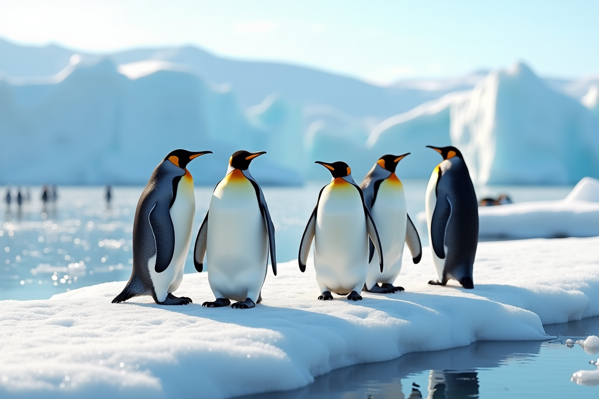 Groupe de manchots empereur sur la glace antarctique