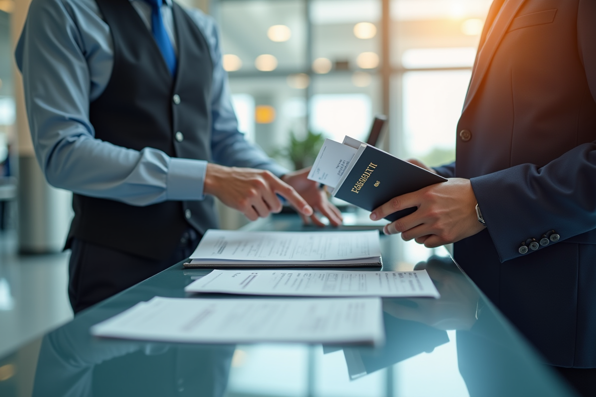 Personne à l'aéroport montrant son passeport et billet
