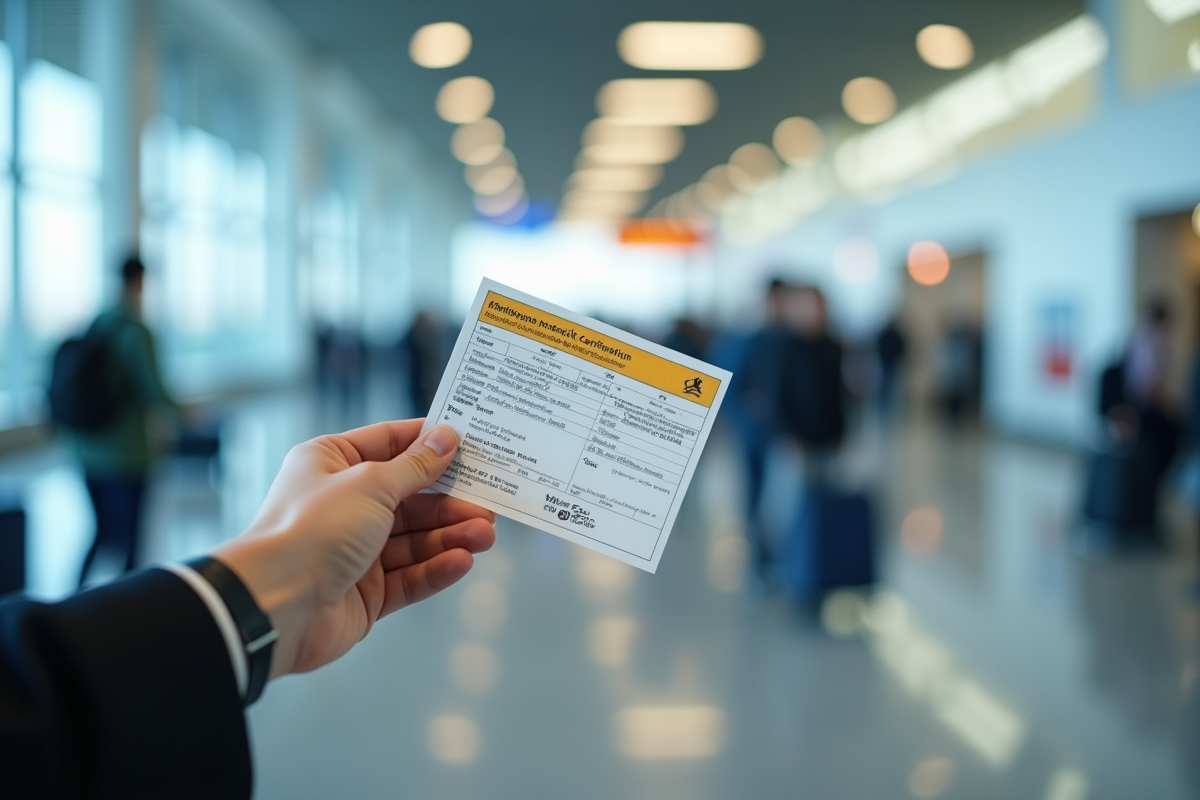 Main tenant un certificat de vaccination et passeport à l'aéroport