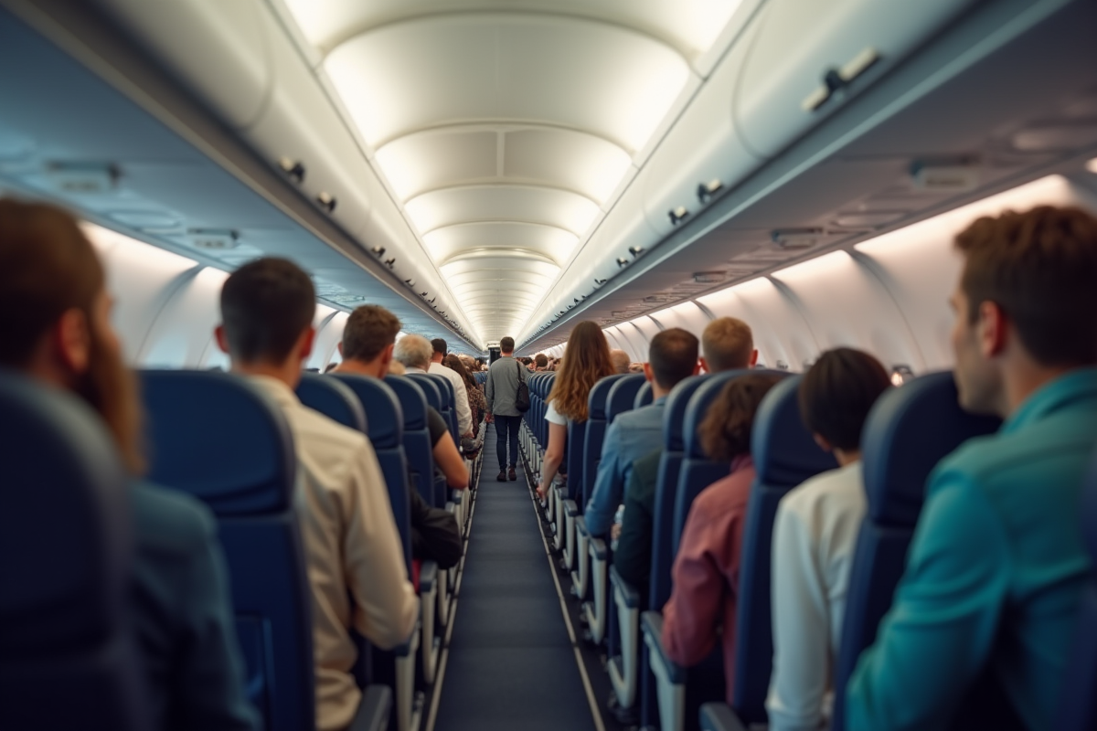 Passagers embarquant dans un avion lumineux