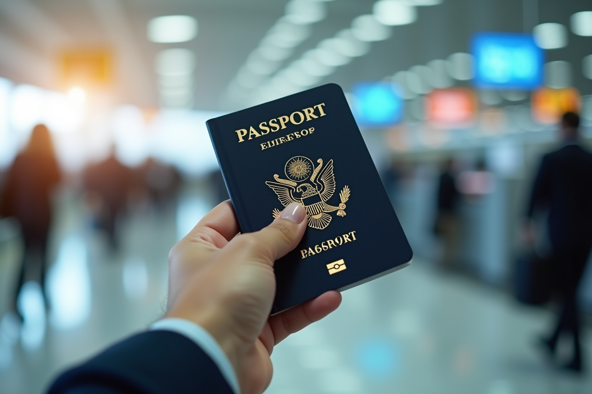 Passeport expiré sur comptoir aéroport lumineux