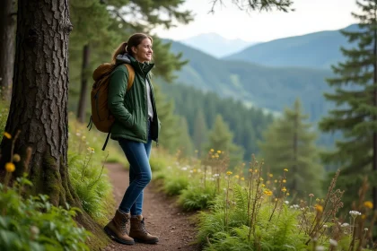 Femme souriante en randonnée dans les Vosges