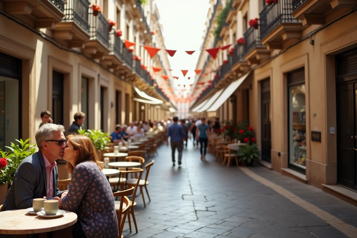 Rue pi&eacute;tonne Calle Larios dans le centre-ville de Malaga anim&eacute;e lors d'une escale de croisi&egrave;re