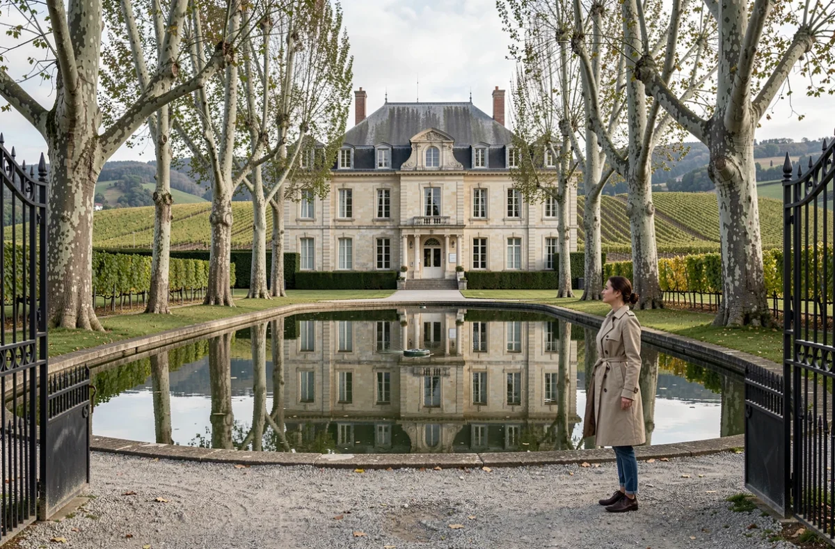 Les Sources de Vougeot, château-hôtel romantique en Côte de Nuits avec reflet dans un bassin ornemental