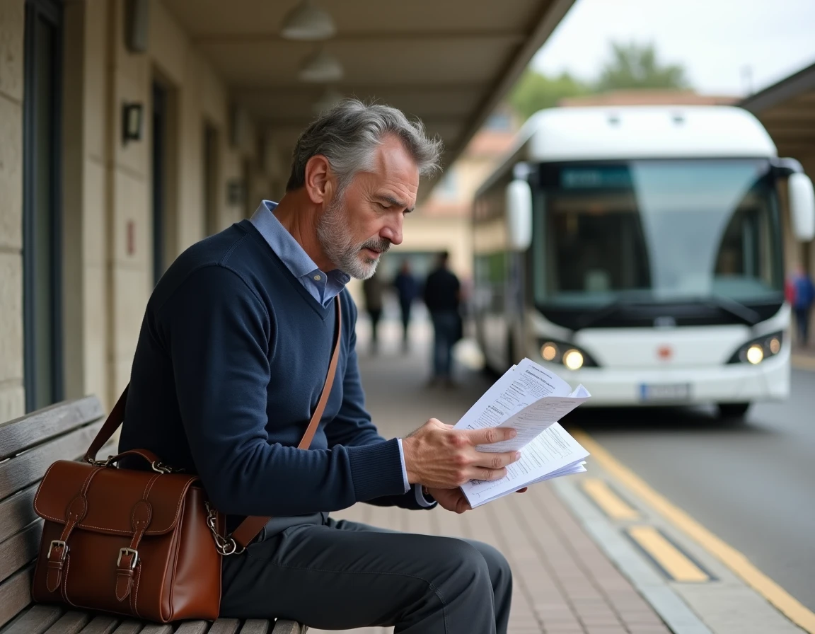 Homme consultant un horaire de bus au terminal d'Aix-en-Provence
