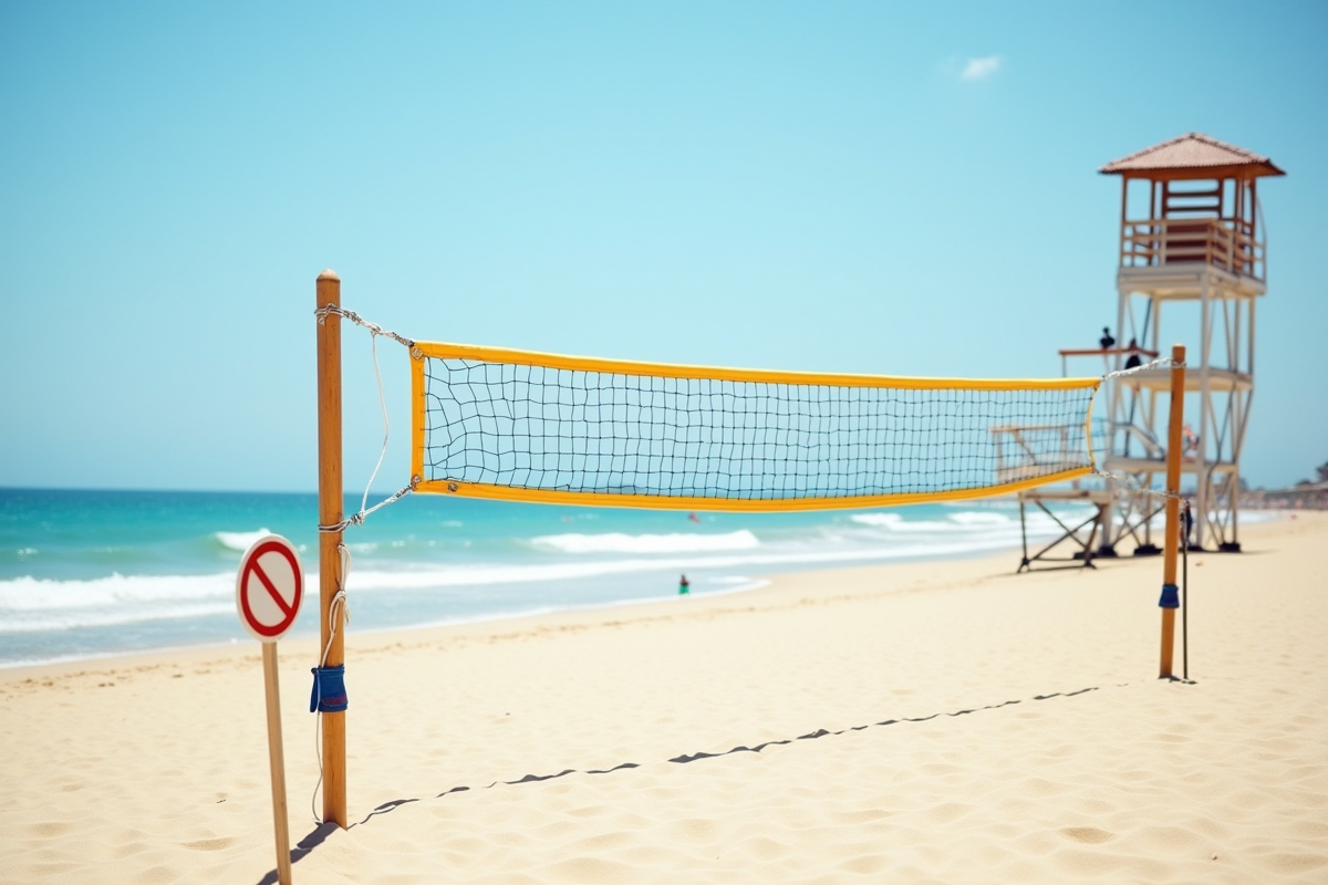 Filet de volley sur plage interdite avec station de secours